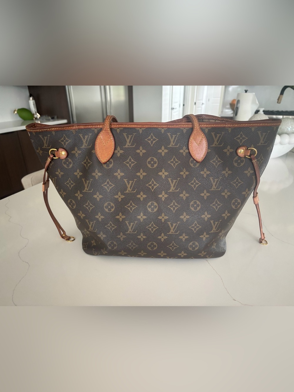 Louis Vuitton Neverfull Monogram Canvas Tote in Brown and Tan